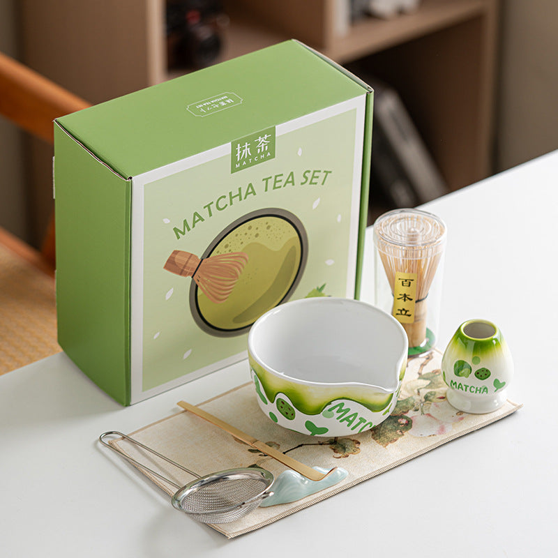 Bamboo matcha whisk, chasen, with a ceramic matcha bowl