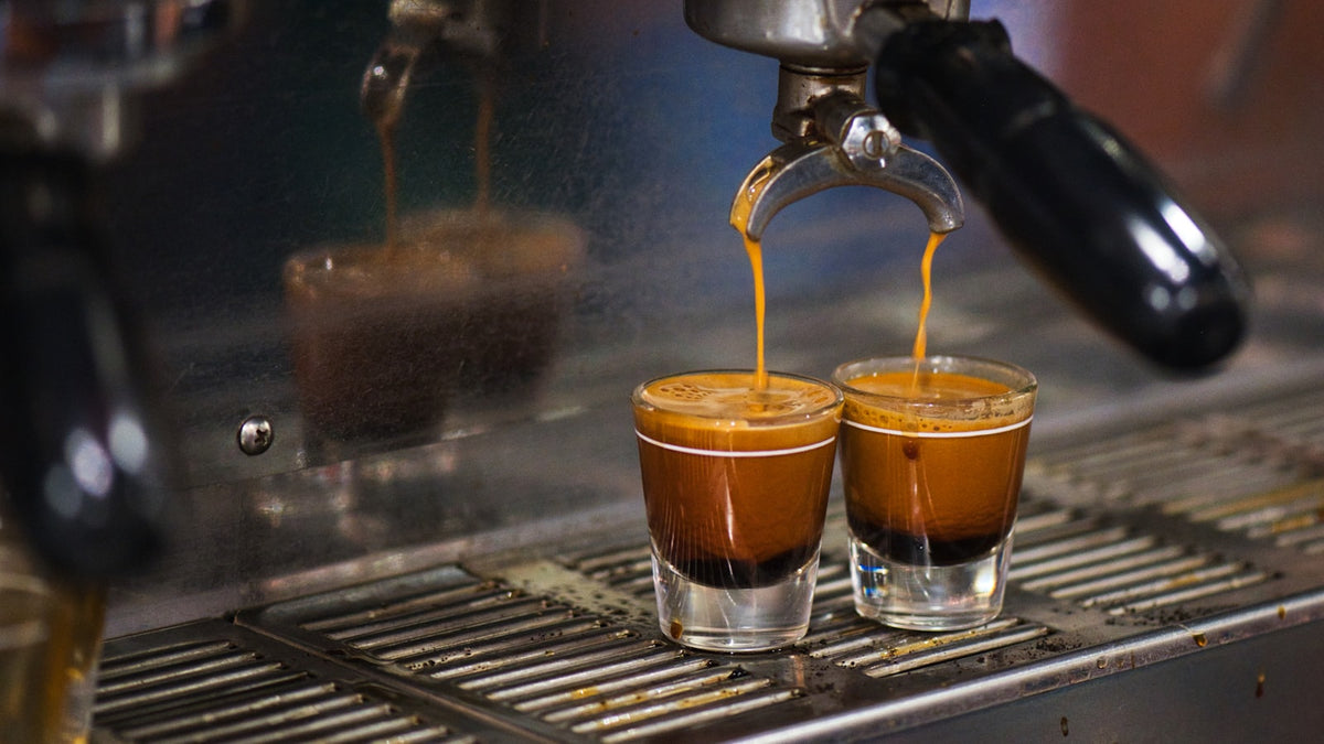 Two espresso shots being pulled