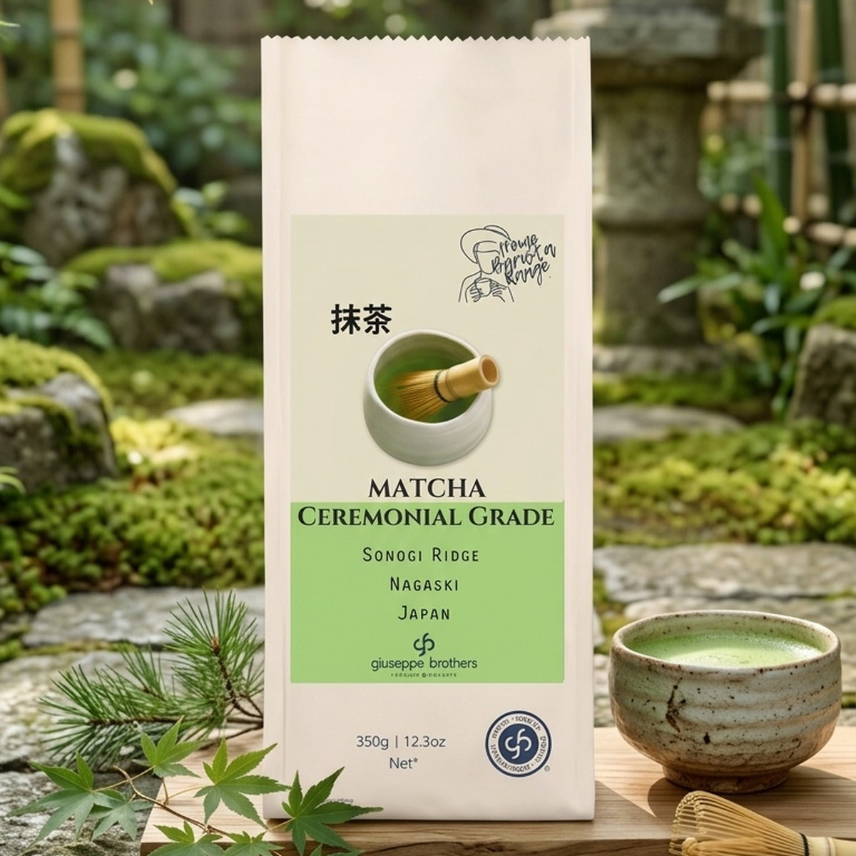 Ceremonial grade matcha powder in a tin