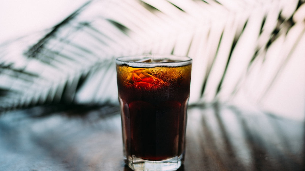 A glass of dark cold brew coffee