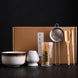 Six piece matcha tool set with bamboo whisk, bowl and stand